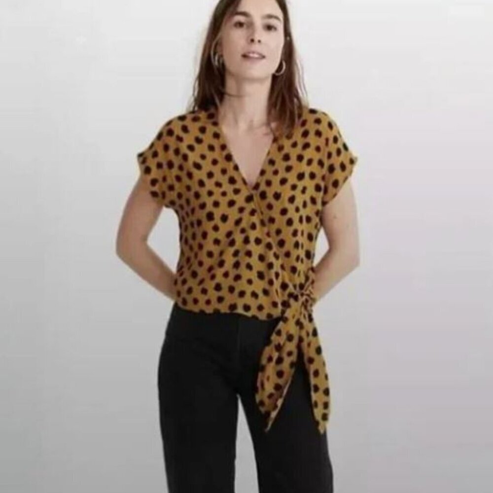 Madewell Brown Polka Dot Wrap Blouse